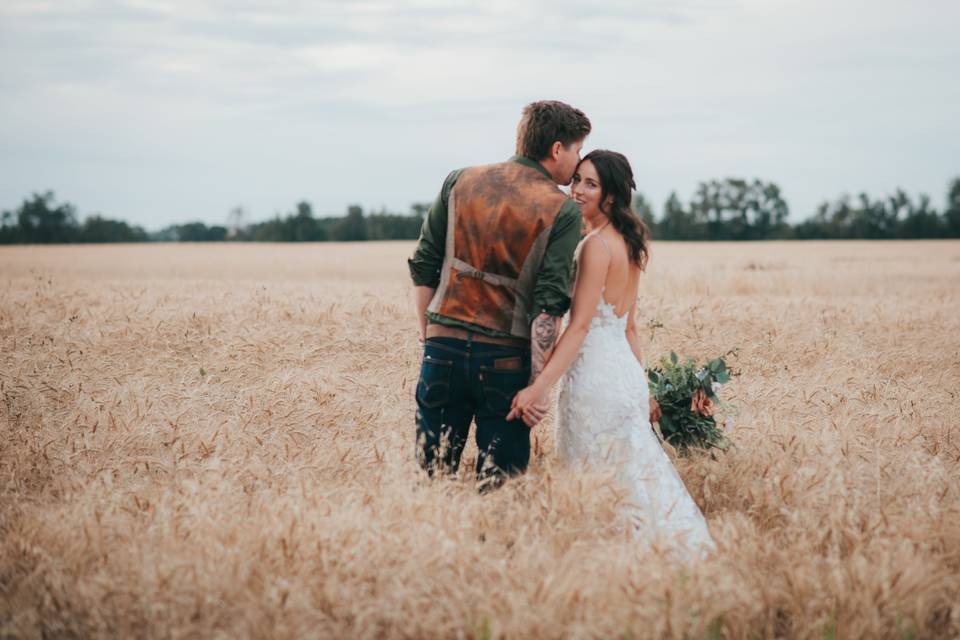 Hay field wedding portraits