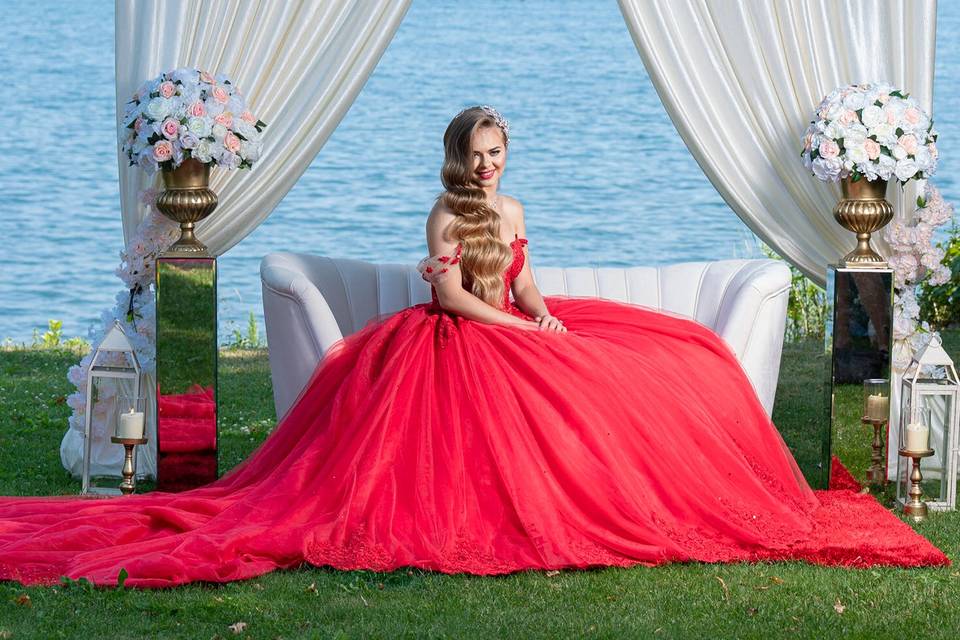 Custom made red ballgown