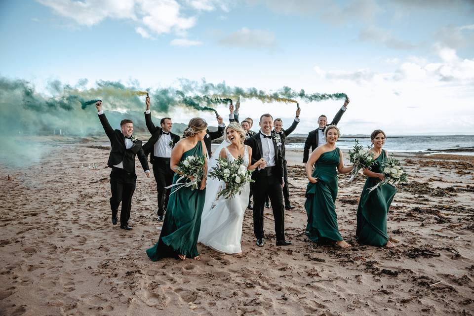 Wedding Party with smoke bombs