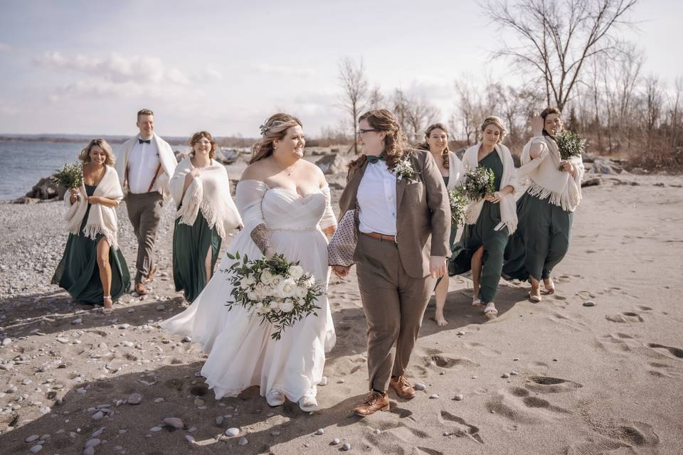 Brides on beach