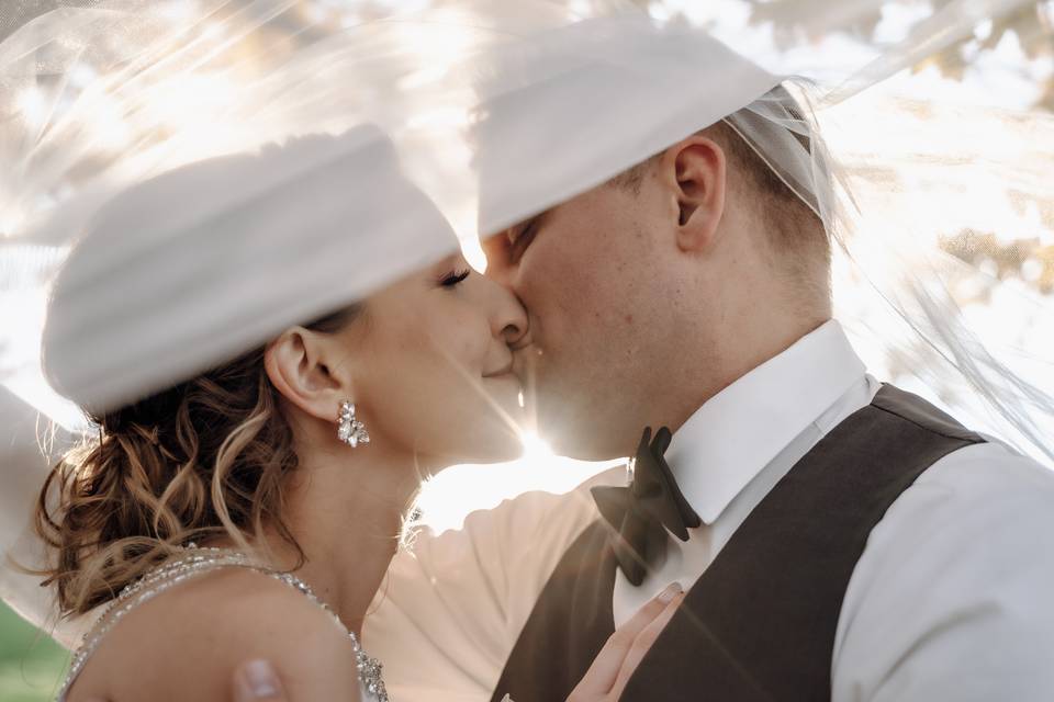 Bride and Groom Kiss