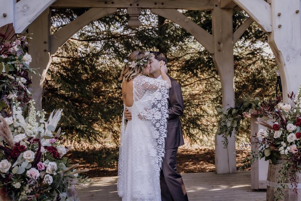 Bride and groom at altar